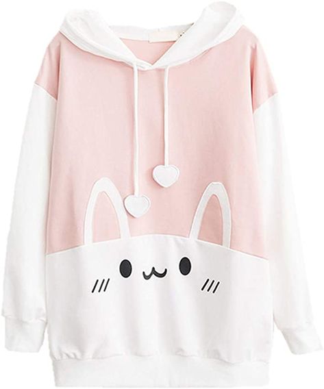 Pastel Hoodie, Bunny Hoodie, Kawaii Fashion Outfits, Cat Hoodie, Rabbit Print, Sweatshirt Outfit, Cropped Sweatshirt, Dress Shirts For Women, Mua Sắm