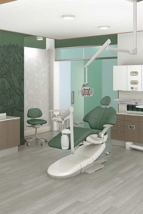 A-dec 500 dental chair in Arugula upholstery and 300 Inspire dental furniture Dental Furniture, Dental Cabinets, Dental Operatory, Dental Cabinet, Dental Chair, Increase Productivity, Dental Clinic, Arugula, The Gap