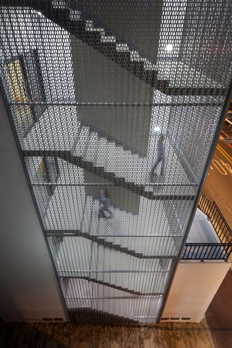 Image 16 of 24 from gallery of Floor Area Ratio Game / ON Architecture. Photograph by Joonhwan Yoon Stairs Elevator Architecture, Stairs And Lift Design, Commercial Staircase Design, Emergency Stairs, External Stairs, Ulsan South Korea, Staircase Architecture, Open Stairs, Exterior Stairs