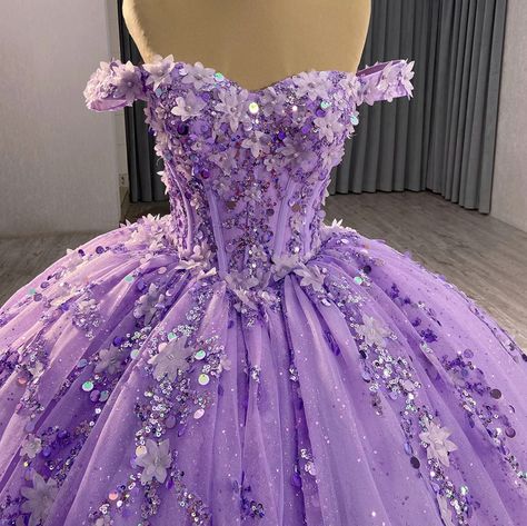 Purple Quince Dress, Lavender Quinceanera Dresses, Fairytale Wedding Gown, A Line Ball Gown, Purple Quinceanera Dresses, Quinceanera Themes Dresses, Pretty Quinceanera Dresses, Quince Dress, Quince Ideas