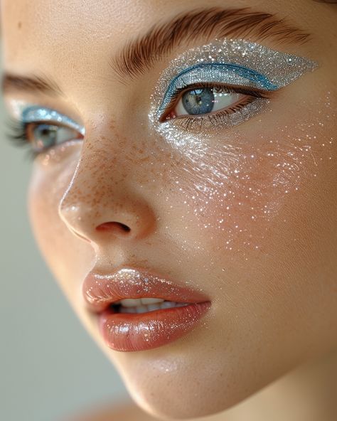 Light Blue Silver Makeup, Winter Fantasy Makeup, Winter Queen Makeup, Frost Makeup Look, Vault Closet, Winter Wonderland Makeup Looks, Winter Fairy Makeup, Ice Makeup Looks, Jack Frost Makeup