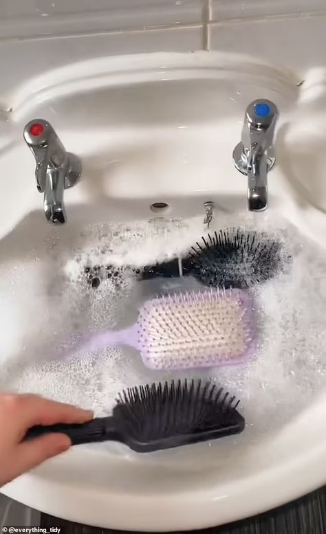 How dirty is YOUR hairbrush? Grimy TikTok video of woman washing her brush goes viral - leaving followers horrified at the murky sink water Wash My Hair, Brush Hair Aesthetic, Wash Hairbrush, Wash Hair, Hair Washing, Hair Brush Photography, Washing Hair Video, Washing Hair Aesthetic Photo, Cleaning Videos