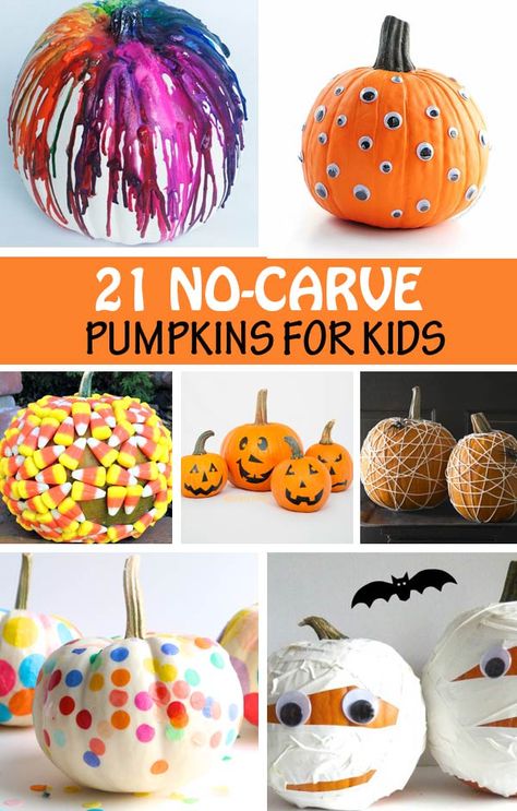 21 No carve pumpkin ideas for kids : use leaves, confetti, felt, candy corn and more. #nocarvepumpkins #pumpkinsforkids #paintpumpkin Pumpkin Ideas For Kids, No Carve Pumpkin Ideas, Easy Pumpkin Decorating, No Carve Pumpkin, Carve Pumpkins, Pumpkin Decorating Ideas, Creative Pumpkin Decorating, No Carve Pumpkin Decorating, Creative Pumpkins