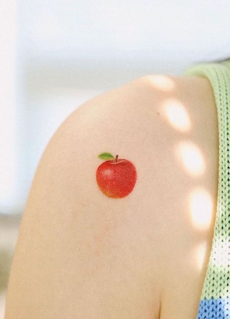 pressure for hundreds of years makes them unbreakable. The stone Meaningful Shoulder Tattoos For Women, Meaningful Shoulder Tattoos, Red Apple Tattoo, Tiny Apple Tattoo, Big Apple Tattoo, Dainty Apple Tattoo, Snow White Tattoo Apple, Bitten Apple Tattoo, Apple Core Tattoo