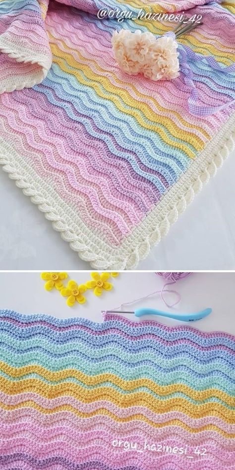 Crochet Ripple Stitch - Free Patterns and Inspiration | Crochetpedia Uncinetto Zig Zag, Ripple Stitch Crochet, Crochet Ripple Pattern, Crocheted Baby Blanket, Ripple Stitch, Crochet Baby Blanket Free Pattern, Crocheted Blanket, Blanket Ideas, Crochet Blanket Designs