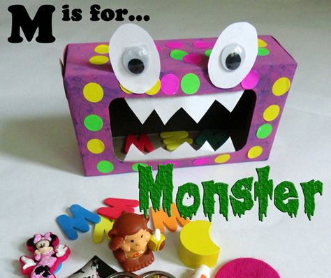 monster box 2 M Is For, M Is For Monster, Letter M Activities, Therapy Homework, Monster Alphabet, Craft Activities For Toddlers, Alphabet Game, Monster Craft, Valentines Box