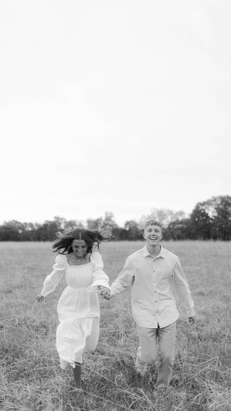 Smiling Engagement Pictures, Engagement Pictures In Field, Pasture Engagement Pictures, Field Engagement Photoshoot, Engagement Photos In A Field, Engagement Photos Field Summer, Open Field Engagement Pictures, Field Engagement Pictures, Engagement Photos In Cotton Field