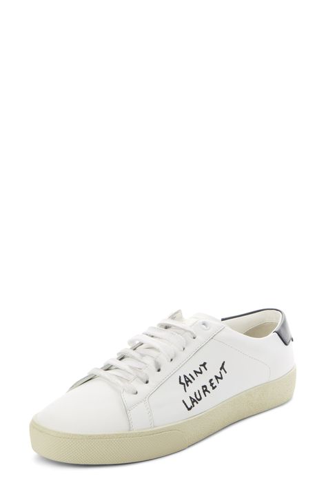 Saint Laurent Court Classic Low Top Sneaker available at #Nordstrom Saint Laurent Court Classic, Saint Laurent Sneakers, Designer Shoes Sneakers, Logo Letters, Top Sneakers Women, Anniversary Sale, Up Styles, Low Top, Designer Shoes