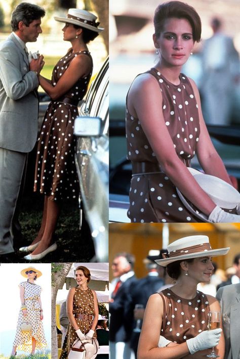 Get the Look: Pretty Woman Polka Dot Dress | Kelly Golightly Pretty Woman Film, Julia Roberts Style, Pretty Woman Movie, Pretty Woman Costume, Womens Polka Dot Dress, Brown Polka Dot Dress, Vestidos Retro, Woman Movie, Movies Outfit