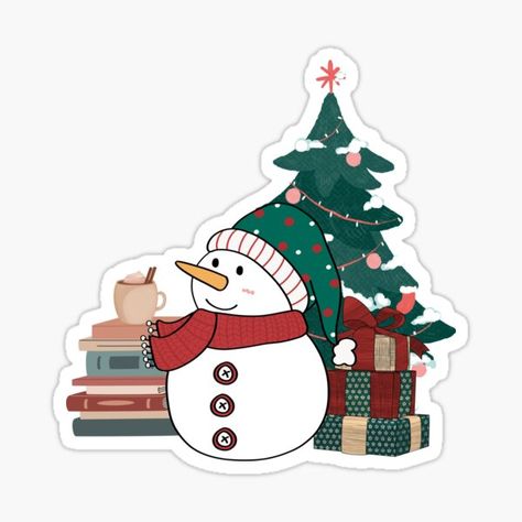 "snowman with books and christmas tree (bookmas)" Sticker for Sale by BookishSpace1 Books And Christmas, Christmas Stickers Printable, Xmas Sticker, Sticker Design Inspiration, Iphone Stickers, Tree Stickers, Christmas Stickers, Printable Stickers, Planner Stickers