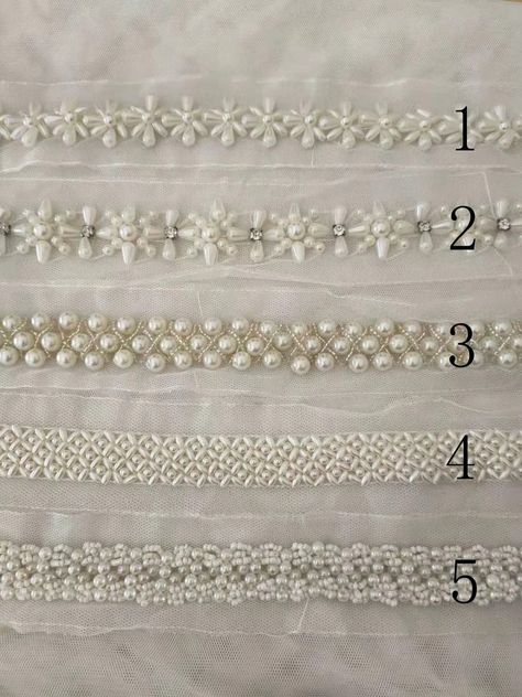 Ivory Beaded Lace Trim Pearl Beaded Lace Trim 1 Yard for Costume Wedding Dress Belt Bridal Sash Jewelry Design - Etsy UK Beaded Lace Pattern, Lace Dress Design For Wedding, Beads Dress Design, Beads Design On Dress, Pearl Embroidery Dress, Pearl Embroidery Designs, Beaded Embroidery Dress, Pearl Beaded Dress, Bejeweled Dress