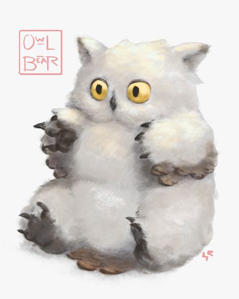 Cute Owlbear, Tattoos Dnd, Owlbear Art, Owlbear Dnd, Owlbear Cub, Fantasy Illustration Art, Owl Bear, Mystical Animals, Dungeons And Dragons Classes