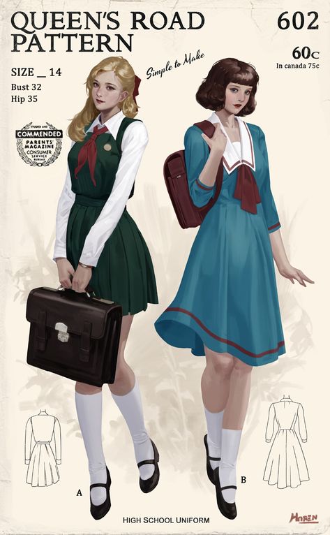 ArtStation - Queen's Road - School uniform, HAREN (Kim Han seul) Anime Uniform, School Uniform Fashion, Uniform Fashion, School Uniforms, Fashion Design Drawings, Drawing Clothes, Mode Vintage, Character Outfits, الرسومات اللطيفة