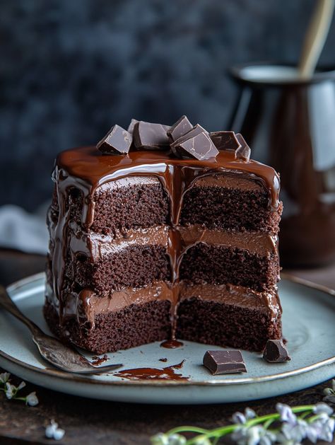 Sweet Tooth Aesthetic, Chocolate Cake Aesthetic, Chocolate Cake With Buttercream, Cake Light, Grandma's Recipes, Dessert Parfait, Cake With Buttercream, Dark Chocolate Brownies, Casablanca Morocco