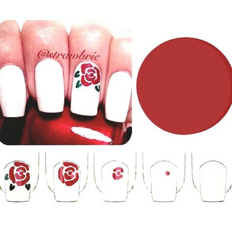 Rose nail design Simple Rose Nail Art, Rose Design Nail Art, Roses Nails Design, Rose Nails Design, Red Rose Nails, Rose Nail Designs, Red Rose Nail Art, Rose Nail Art Designs, Rose Nail Polish