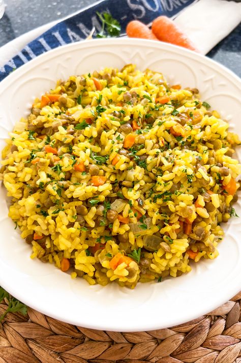 Red Lentil Rice Recipes, Green Lentils And Rice, Lentils And Broccoli, Mexican Lentils And Rice, Lentil And Rice Recipes Simple, Lentils Rice Recipe, Red Lentil Side Dish, Rice With Lentils Recipe, Red Lentils And Rice