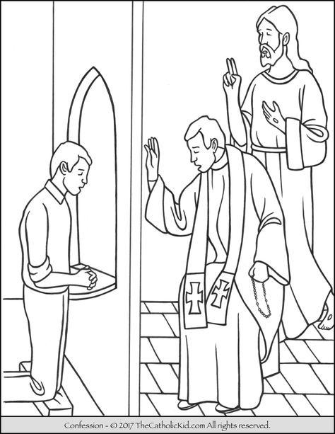 Sacrament of Confession coloring page. Reconciliation Coloring Page, Sacraments Craft, Sacraments Of Initiation, Sacrament Of Reconciliation, Sacrament Of Confession, Sacraments Activities, Catholic Confession, Sacrament Of Penance, Seven Sacraments