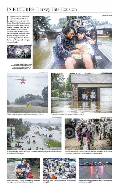 IN PICTURES—Harvey Hits Houston｜The Epoch Times #newspaper #editorialdesign Magazine Page Ideas, Essay Layout, News Layout, Newspaper Pictures, Ticket To Paradise, Newspaper Photo, Times Newspaper, Picture Layouts, Newspaper Design