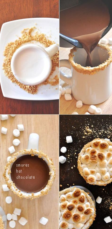 A delicious S'mores hot chocolate recipe including marshmallows, gram crackers! Smores Hot Chocolate, Gram Crackers, Cafe Drinks, Coffee Ideas, Hot Chocolate Recipe, Smoothie Bar, Chocolate Marshmallows, Chocolate Recipe, Chocolate Caliente