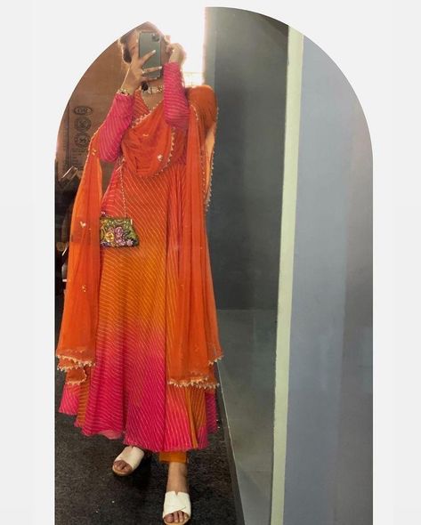 Order #BE01 Georgette Gown @Rs1315 on Whatsapp +919619659727  or ArtistryC.in_ Lehariya Kurti Designs, Leheriya Dress, Monsoon Fashion, Suit Stitching, Ladies Suits Indian, Simple Indian Suits, Free Size Dress, Latest Gowns, Indowestern Dress