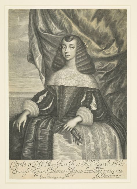 Catherine of Braganza c.1662 RCIN 602713 Catherine Of Braganza, Brocade Gown, British Traditions, Royal Collection Trust, Charles Ii, Master Drawing, Clarence House, Historical People, Royal Society