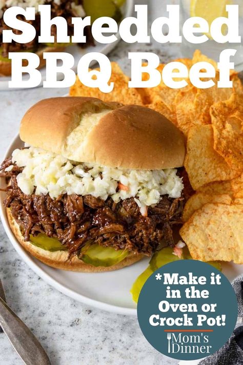 This Shredded BBQ Beef is fall-apart tender and flavorful! Beef chuck roast is seasoned & braised in the oven (or crock pot!). It is finished with a homemade BBQ seasoning giving it tons of flavor. Bbq Beef Crockpot, Bbq Roast Beef, Beef Chuck Recipes, Chuck Roast Crock Pot Recipes, Crock Pot Chuck Roast, Shredded Beef Sandwiches, Quick Beef Recipes, Bbq Beef Sandwiches, Crockpot Roast Recipes