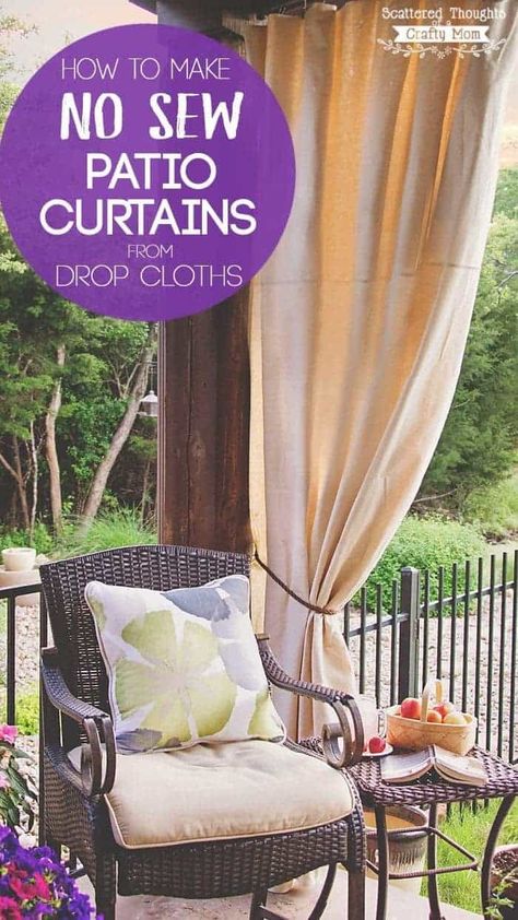 Looking for a simple solution for the summer sun beating down on your patio? These DIY Patio Curtains from drop cloths may be exactly what you need to add a bit of shade to your outdoor space. Bonus- you can make these curtains with no sewing! Diy Patio Curtains, Curtains From Drop Cloths, Deck Curtains, Apartment Patio Ideas, Outdoor Patio Shades, Outdoor Curtains For Patio, Balcony Privacy, Porch Curtains, Pergola Curtains