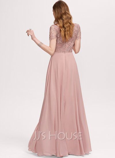 A-Line Scoop Neck Floor-Length Chiffon Bridesmaid Dress (007234400) - JJ's House Lace Chiffon Bridesmaid Dress, Princess Bridesmaid Dress, Sleeveless Bridesmaid Dresses, Floor Length Chiffon Bridesmaid Dresses, Lace Bridesmaids, Floor Length Prom Dresses, Chiffon Evening Dresses, Dresses Chiffon, Sequin Prom Dresses