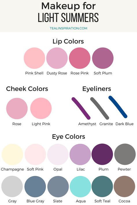 Light Summer Makeup Colors Teal Inspiration, Winter Make Up, Color Analysis Summer, Summer Skin Tone, Soft Summer Makeup, Cool Summer Palette, Light Summer Color Palette, Make Up Diy, Make Carnaval