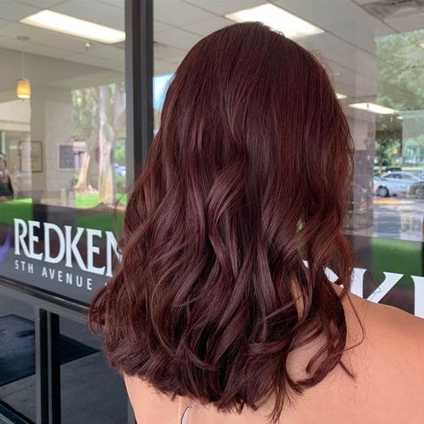 Burn Red Hair, Natural Red Wine Hair Color, Dark Brown Hair With Amber Highlights, Dark Red Hair Brunettes, Natural Wine Red Hair, Hair Color Dark Red Brown, Red Dye On Dark Brown Hair, Slightly Red Hair, Brown With Red Undertones Hair