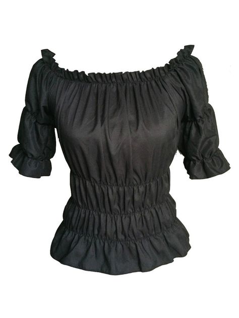 Black Gypsy Medieval Gothic Victorian Stretch Wench Bustier Blouse Top #piratetop #gothictop #wenchtop #gypsytop Pirate Blouse, Medieval Pirate, Black Peasant Top, Bustier Blouse, Goth Tops, Gothic Blouse, Black Off Shoulder Top, Medieval Gothic, Gothic Tops