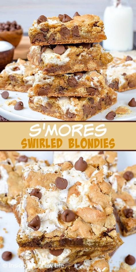 Smores Blondies, Smore Cake, Blondie Recipes, Cookie Bars Easy, Marshmallow Chocolate, S Mores Bars, Blondies Recipe, Dessert Bar Recipe, Cookie Bar Recipes