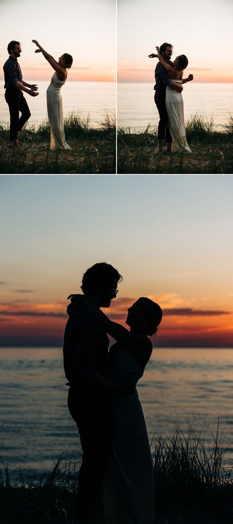 Lake Michigan Elopement, Lake Michigan Beach Wedding, Elopement First Dance, Marsh Wedding, Michigan Sunset, Michigan Elopement, Lake Michigan Wedding, Island Elopement, Neon Bikinis