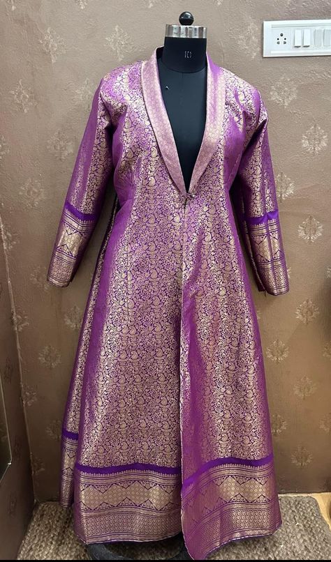 Saree To Lehenga, Saree Into Dress, Old Saree Reuse Sari Dress, Ghagra Blouse, Saree Upcycle, Indian Formals, Brocade Saree, Long Gown Design, Recycled Dress