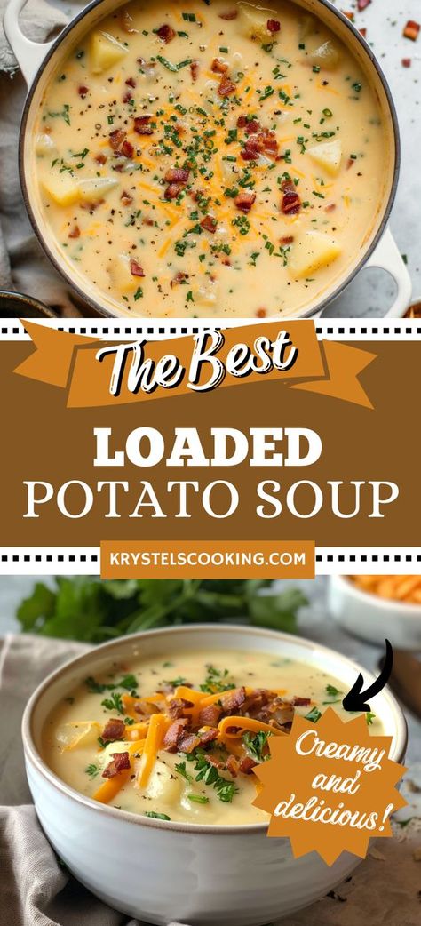 Best Loaded Potato Soup, Loaded Potato Soup, Creamy Potato Soup, Homemade Soup Recipe, Fall Soup Recipes, Loaded Potato, Potato Soup Recipe, Creamy Potato, Soup Dinner