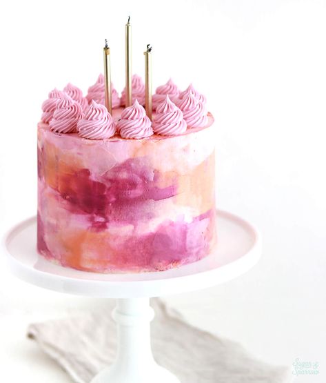 Watercolor Cake Tutorial - Sugar & Sparrow Cake Decorating Watercolor, Floral Cake Design Birthday, Hot Cocoa Cake Recipe, Decorated Birthday Cakes, Watercolor Cake Tutorial, Caramel Buttercream Recipe, Candle Cakes, Popsicle Party, Cocoa Cake