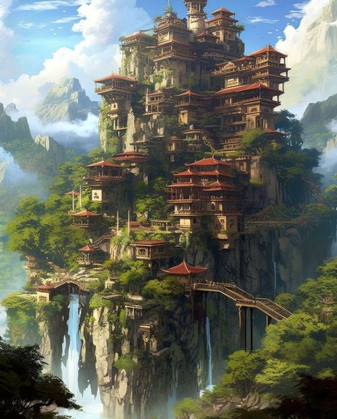 Mountain Arch, Fantasy Life, Heaven Art, Rpg Map, Landscape Concept, Fantasy Homes, Fantasy City, Fantasy Castle, Fantasy Places