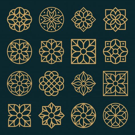 Islamic Motifs Floral, Geometric Motifs Design, Freepik Vector Free, Four Elements Art, Mandala Logo, Logo Flower, Ornamental Design, Logo Desing, Arabesque Design