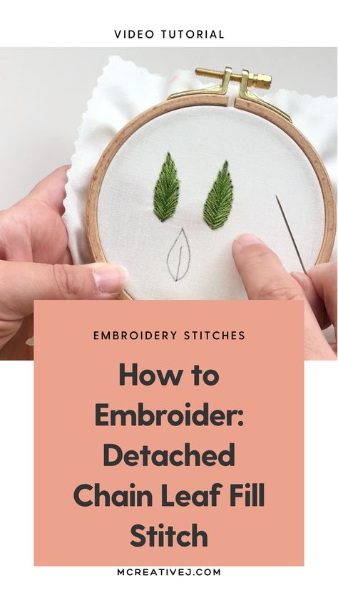 How to Embroider: Detached Chain Leaf Fill Stitch- Video and Step by Step Tutorial

Detached Chain Leaf Fill Stitch

The detached chain stitch can be used to fill in shapes. Use this DIY video and step-by-step tutorial to learn how to use the detached chain stitch to fill in leaves for a realistic leaf effect. Leaf Hand Embroidery, Detached Chain Stitch, Embroidery Video, Embroidery Leaf, Visible Mending, Embroidery Videos, Hoop Art, Punch Needle, Chain Stitch