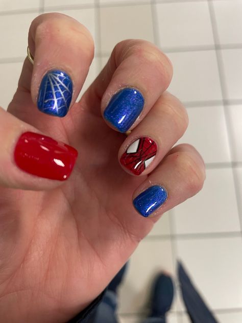 Easy Spider Man Nails, Spidey Nails, Spiderman Nails, Man Nails, Ideas Uñas, Navy Nails, Nail Colour, Disney Nails, Dip Powder