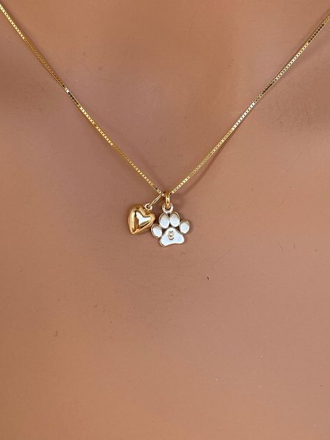 Personalized paw print necklace in 14K solid Gold Small Paw | Etsy Paw Print Heart, Heart Pendent, Swarovski Jewelry Necklace, Paw Print Necklace, Paw Heart, Paw Print Charm, Lovers Necklace, Girly Accessories, I Love Jewelry