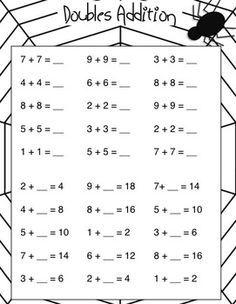 Doubles Worksheet, Doubles Addition, Math Doubles, Doubles Facts, Worksheet For Kindergarten, First Grade Math Worksheets, Math Fact Fluency, Math Talk, Fall Math