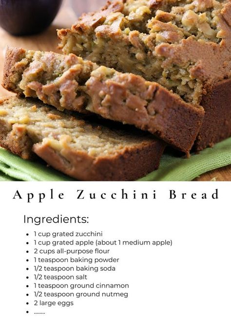 Tasty Cooking - Treat yourself to a slice of heaven with... Apple Zucchini Bread, Apple Zucchini, Old Fashioned Bread Pudding, Slice Of Heaven, Zucchini Bread Recipes, Bread Ingredients, Chocolate Zucchini, Bread Recipes Sweet, Delicious Bread