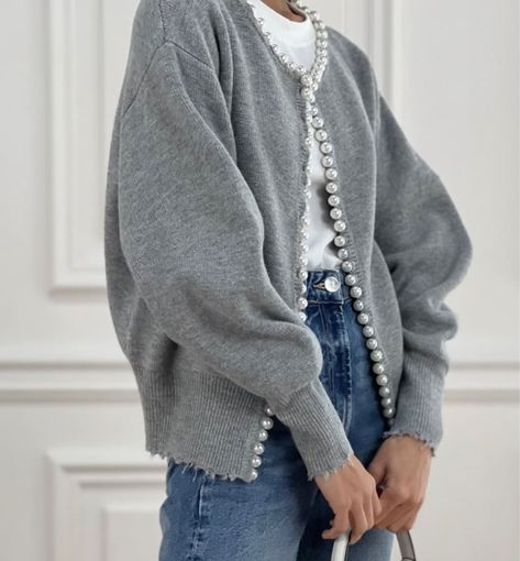 Isabella Pearl Edge Cardigan now in grey marl! #LTKSeasonal #LTKstyletip #LTKunder100 Born on Fifth by Emily Hertz Pearl Cardigan, Size 12 Model, Cardigan Outfit, Beaded Cardigan, Vest Blouse, Denim Outerwear, Long Midi Dress, Cardigan Vest, Floral Dress Summer