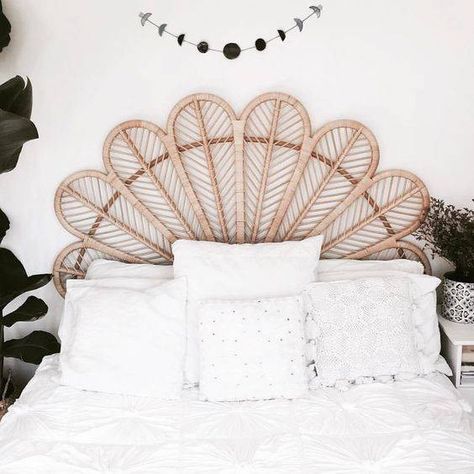 Chic Headboard Alternatives You Can DIY | Domino Boho Headboards, Headboard Alternatives, Headboard Rattan, Patterned Headboard, Pattern Headboard, Rattan Furniture Living Room, Headboard Alternative, Placeholder Image, Unique Headboards