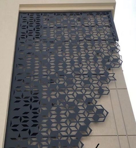 Metal Jali Design Exterior, Hexagonal Pattern Design, Jaali Design Pattern Exterior, Cnc Jali Design For Exterior Elevation, Jalli Design, Building Cladding, Jaali Design, Cladding Design, Metal Facade