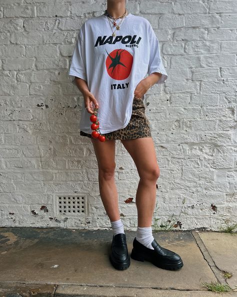 Tomato girl summer (still) loading… 🍅 {wearing} Tee: @asos Skirt: @damsonmadder* Loafers: @stuartweitzman @coggles * #tomatogirlsummer #eurosummer #damsonmadder #eurosummeroutfits #graphicteeoutfits T Shirt Skirt Outfit, T Shirt And Skirt Outfit, Shirt Skirt Outfit, Tomato Girl Summer, Tomato Girl, T Shirt Skirt, Tshirt Outfit, Graphic Tee Outfits, Big Shirt