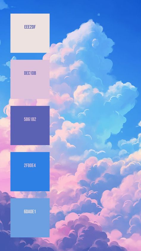 Colors:
EEE2DF
DEC1DB
5B61B2
2F80E4
6DA0E1 Blue Color Pallet, Sunset Color Palette, Cloud Formations, Sunrise Colors, Cumulus Clouds, Blue And Lavender, Pastel Sunset, Palette Art, Blue Palette