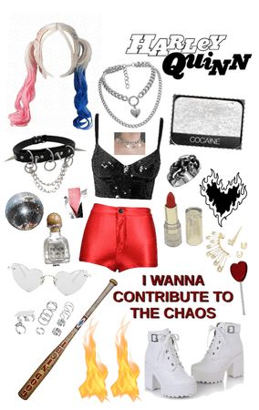 Diy Harley Quinn Costume For Women, Harley Quinn Outfit Ideas, Harley Quinn Costume Diy, Harley Quinn Outfit, Harley Quinn Disfraz, Emo Outfits For Girls, Pub Golf, Concert Outfit Rock, Harley Quinn Halloween