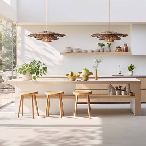 𝗠𝗼𝗱𝗲𝗿𝗻 𝗞𝗶𝘁𝗰𝗵𝗲𝗻 𝗜𝘀𝗹𝗮𝗻𝗱! Picture sleek designs with the warm, inviting texture of rattan. Our collection blends contemporary style with natural elegance, perfect for a sophisticated yet inviting kitchen transformation. - #Rowabi #RattanPendantLights #RattanLights #RowabiLights #ModernLighting #LuxuryLighting #SummerDecor #RattanDecor #Homedecor #ltk #HandmadeLights #IndependenceDaySale #kitchenislanddesign #kitchendecor #kitchenislandlight Light Brown Kitchen, Rattan Kitchen, St Julians, Inviting Kitchen, Modern Minimalist Kitchen, Organic Kitchen, Modern Kitchen Island, Rattan Pendant, Kitchen Transformation